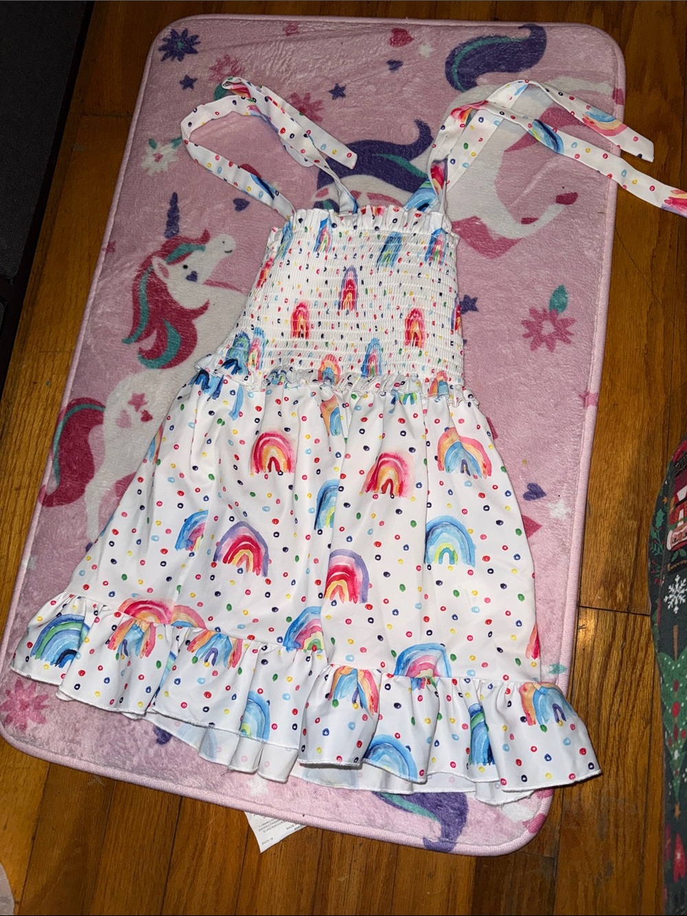 Girls' White Rainbow Print Sundress